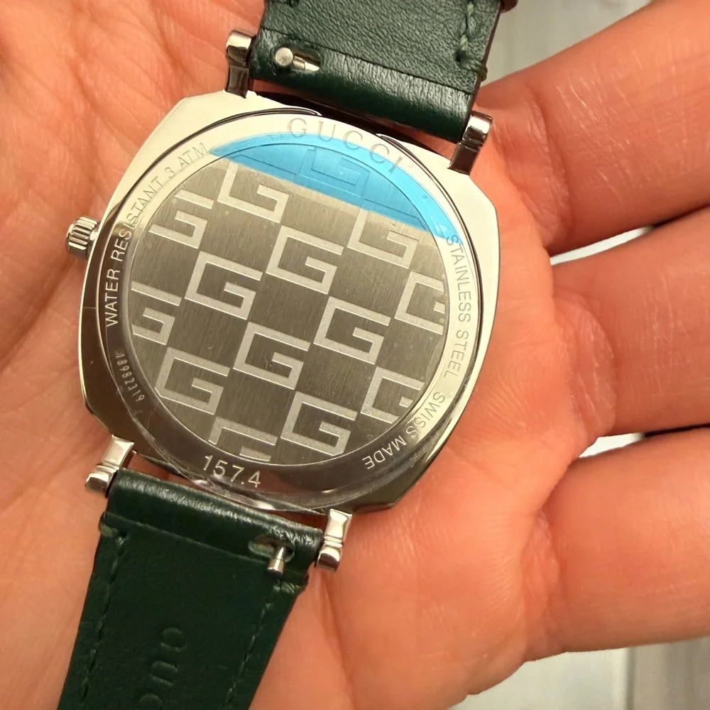 Gucci Grip Stainless Steel Watch with a green leather strap - Picture 7 of 9